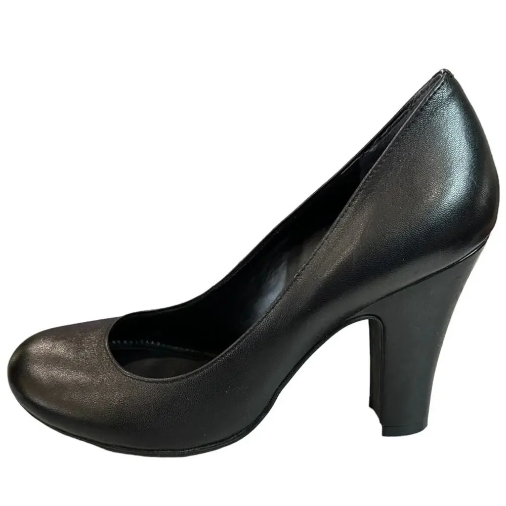 GIANNI Bini black‎ leather highstep rounded toe retro look pumps size 6 - Picture 5 of 8